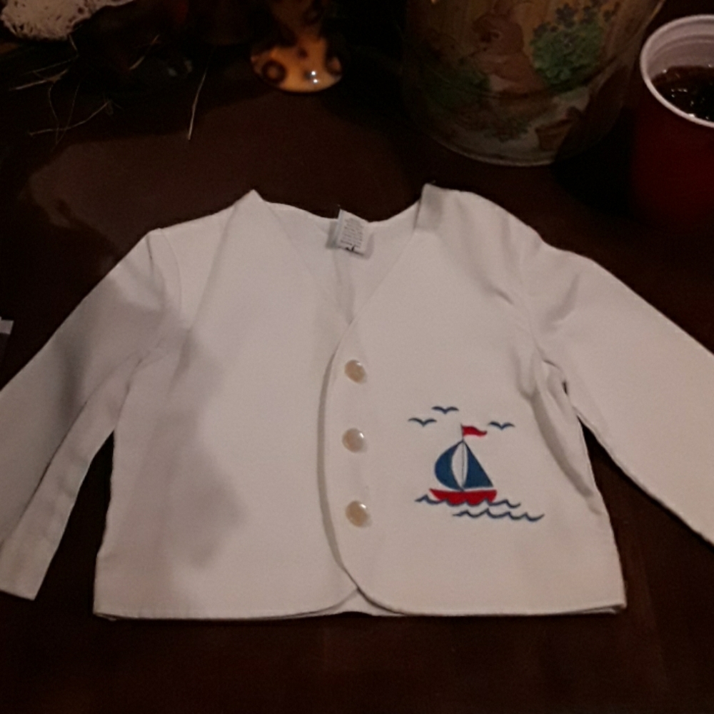 White button up front Jacket with Sailboat. - Picture 1 of 4